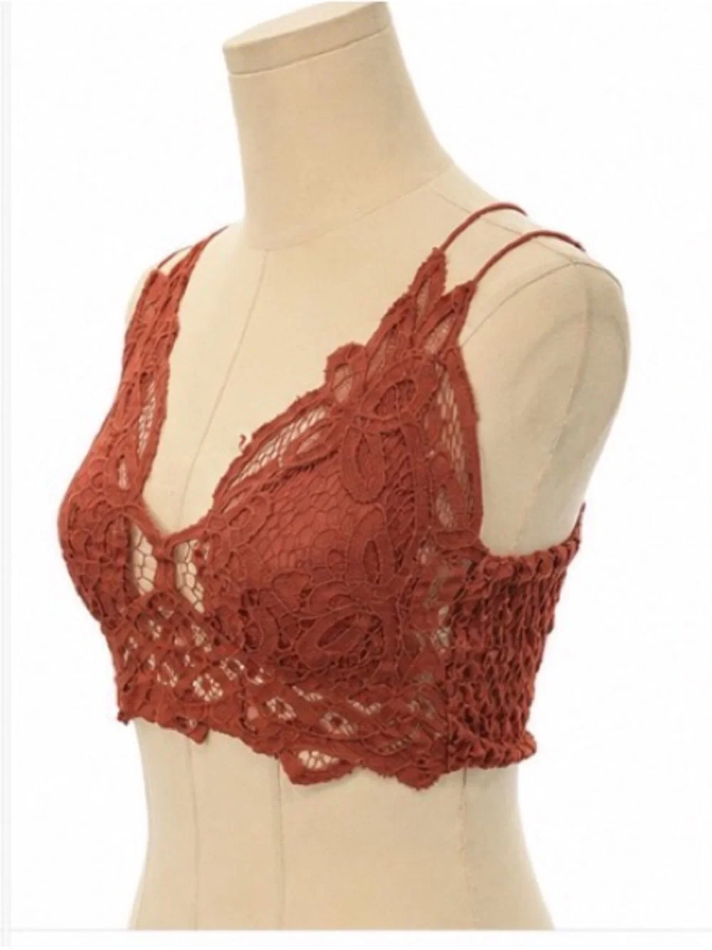 Free People FP One Lace Crochet Bralette Cami Dusty Rose Boho Festival Size M